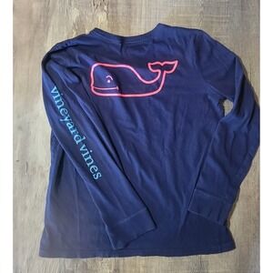Vineyard Vines Whale Pocket Boys Youth XL 16 Blue Pink Long‎ Sleeve T Shirt Euc